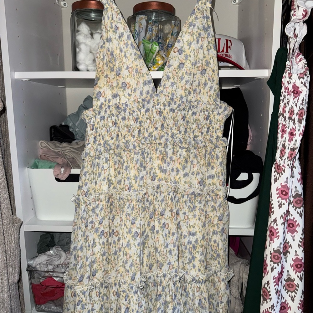 Floral V-Neck Mini Dress in Yellow and Blue